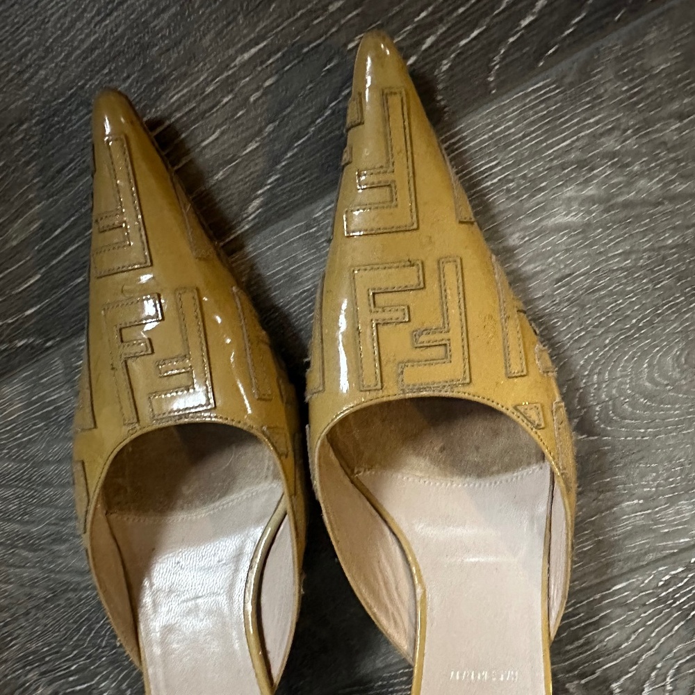 Fendi Vintage Zucca Patent Leather Mule Pumps